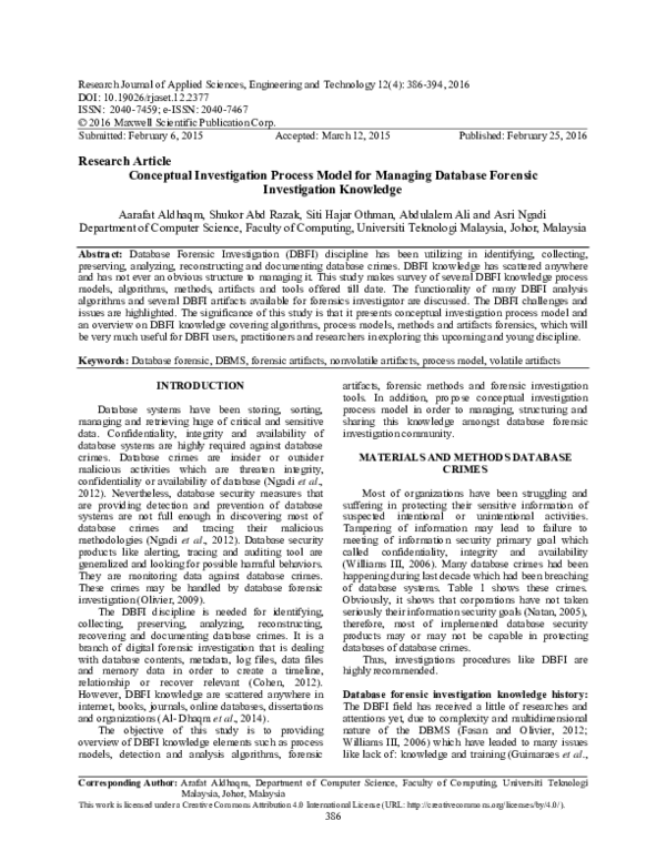 (PDF) A Process Model for Managing Database Forensics Knowledge