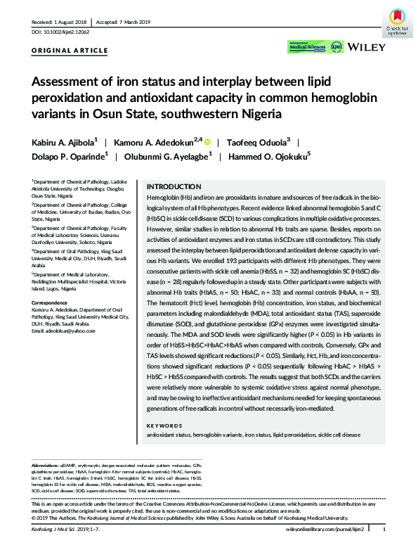 (PDF) Assessment of iron status and interplay between lipid ...