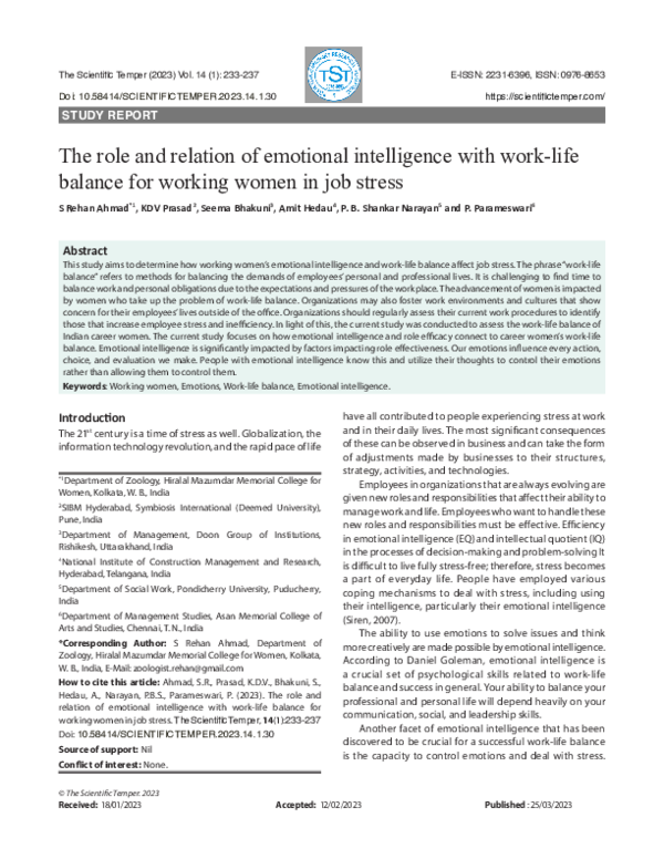 (PDF) The role and relation of emotional intelligence with work-life ...
