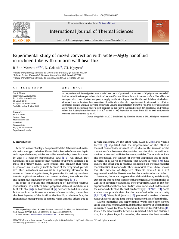 (PDF) Experimental study of mixed convection with water–Al2O3 nanofluid ...