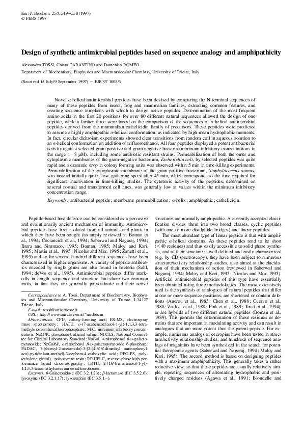 (PDF) Design of Synthetic Antimicrobial Peptides Based on Sequence ...