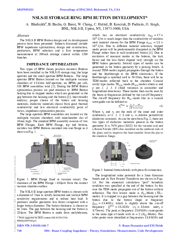 (PDF) NSLSII Storage Ring BPM Button Development Alexei Blednykh Academia.edu
