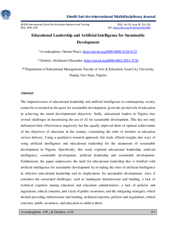(PDF) . Educational Leadership and Artificial Intelligence for ...
