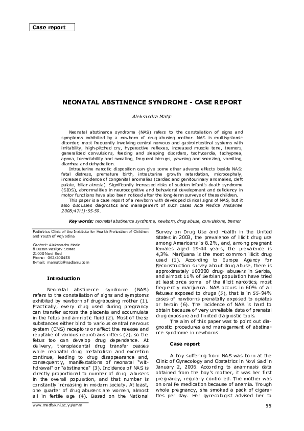 (PDF) Neonatal Abstinence Syndrome Case Report Aleksandra Matic Academia.edu