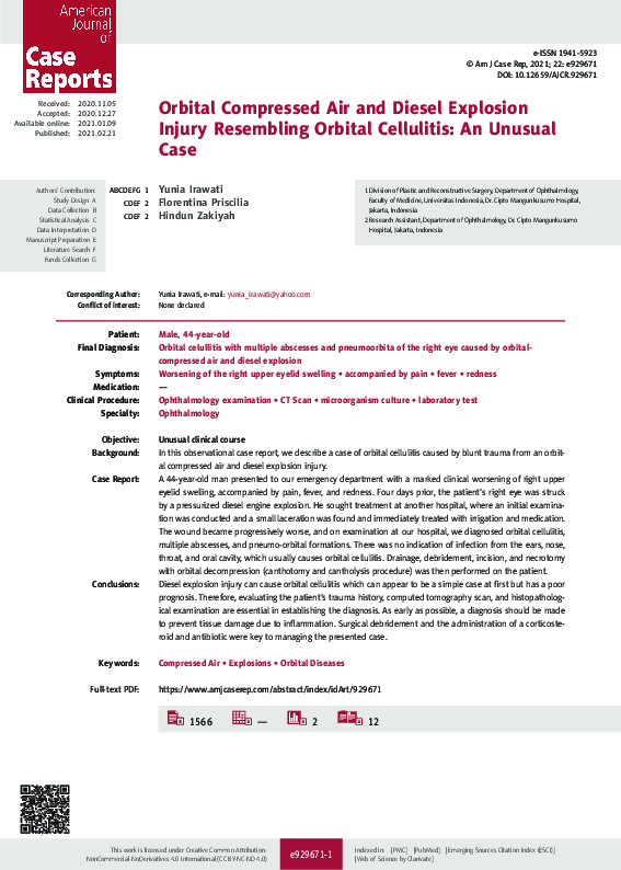 (PDF) Orbital Compressed Air and Diesel Explosion Injury Resembling ...