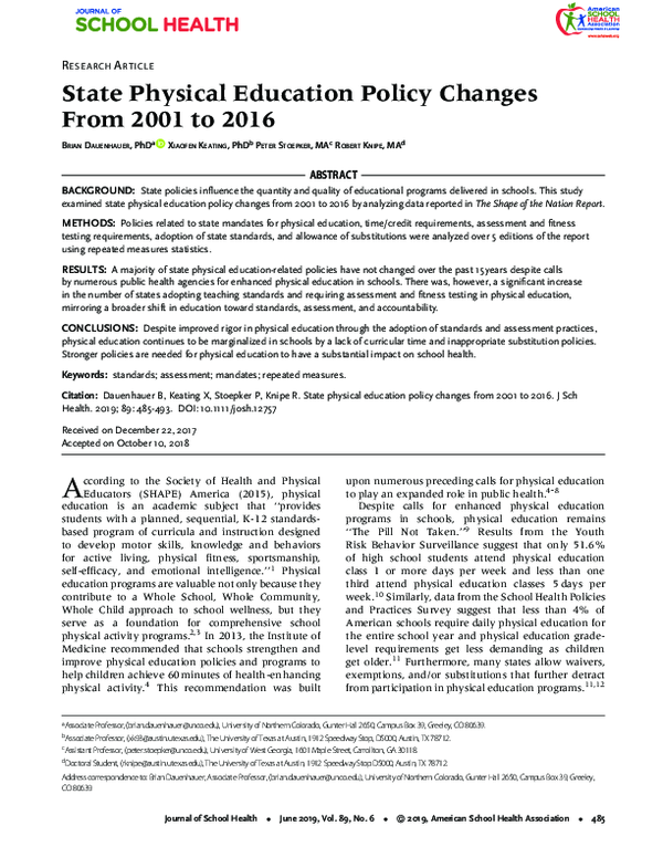(PDF) State Physical Education Policy Changes From 2001 to 2016