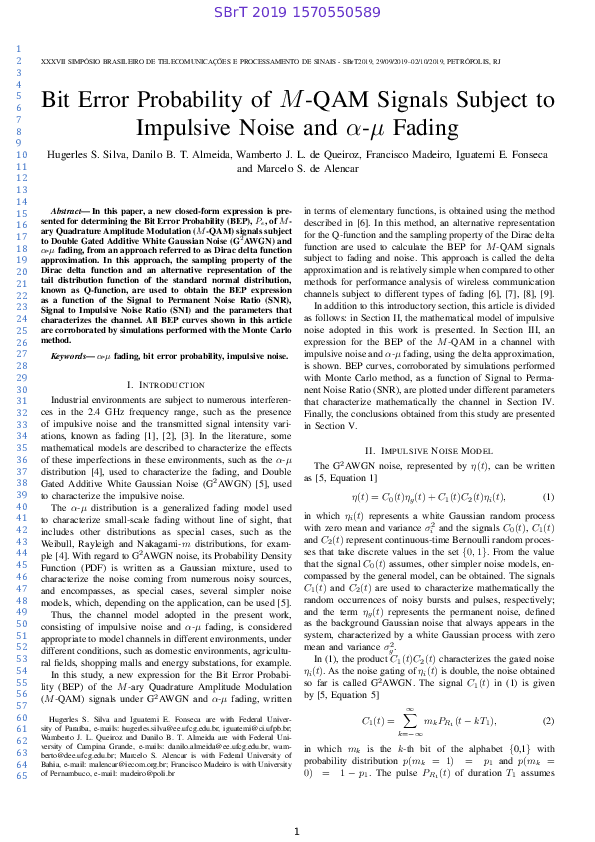(PDF) Bit Error Probability of M-QAM Signals Subject to Impulsive Noise ...