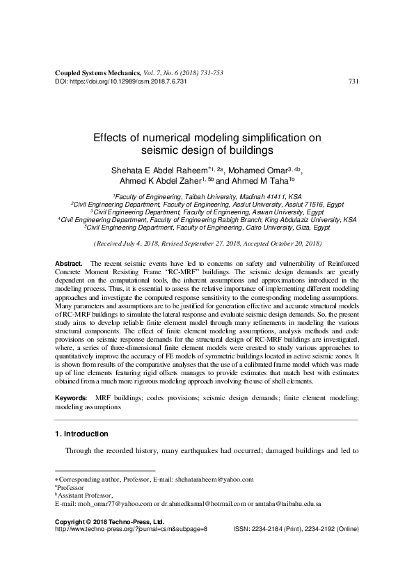 (PDF) Effects of numerical modeling simplification on seismic design of ...
