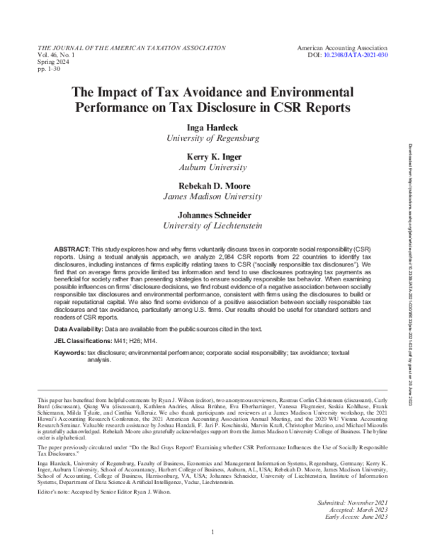 (PDF) The Impact of Tax Avoidance and Environmental Performance on Tax ...