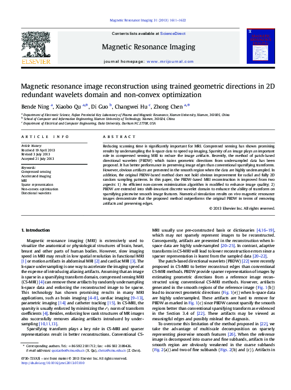 (PDF) Magnetic resonance image reconstruction using trained geometric ...