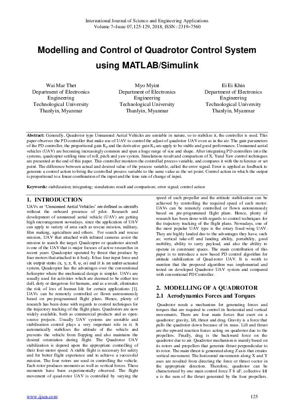 (PDF) Modelling and Control of Quadrotor Control System using MATLAB ...