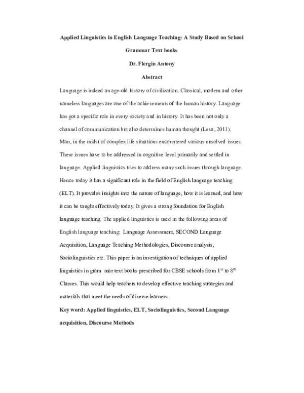 (PDF) Applied Linguistics in English Language Teaching: A Study Based ...
