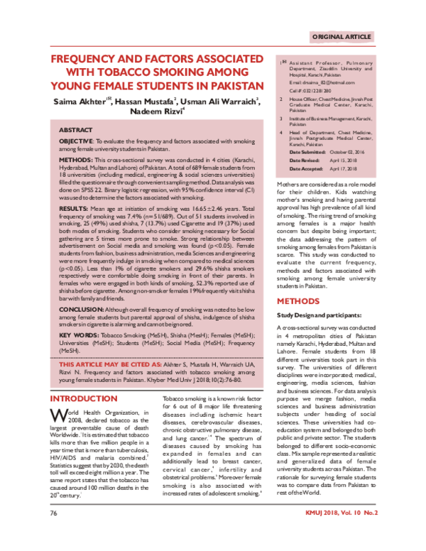 (PDF) Frequency and Factors Associated with Tobacco Smoking Among Young ...