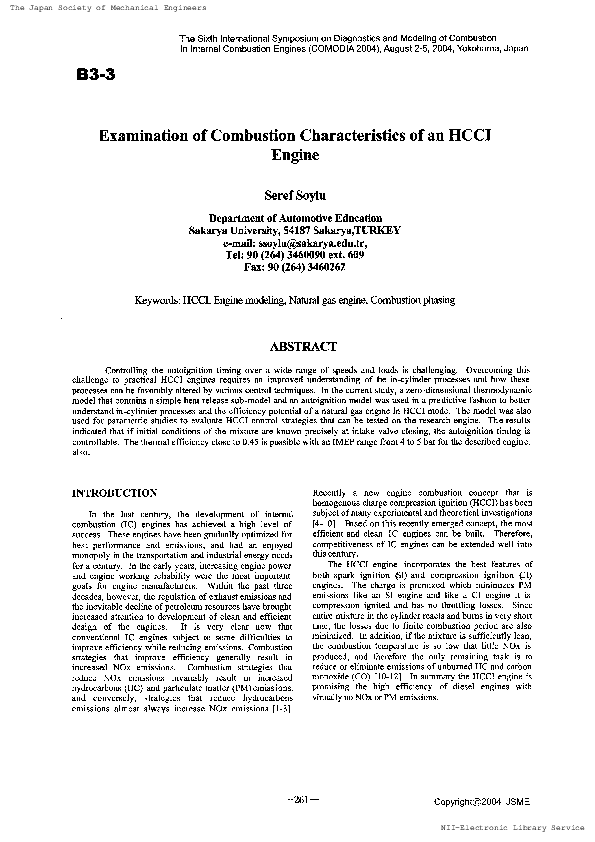 (PDF) Examination of Combustion Characteristics of an HCCI Engine(HCCI ...