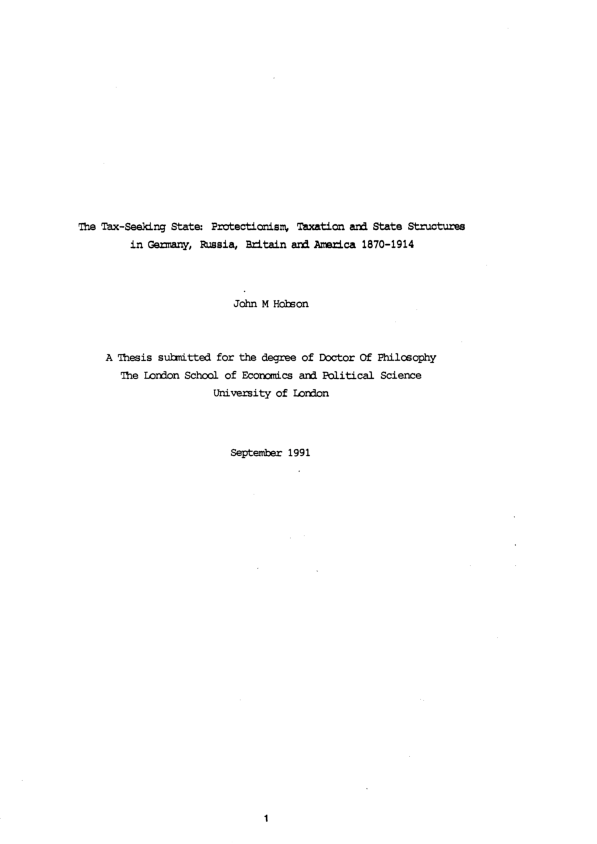 The tax-seeking state: Protectionism, taxation and state structures in Germany, Russia, Britain and America, 1870-1914