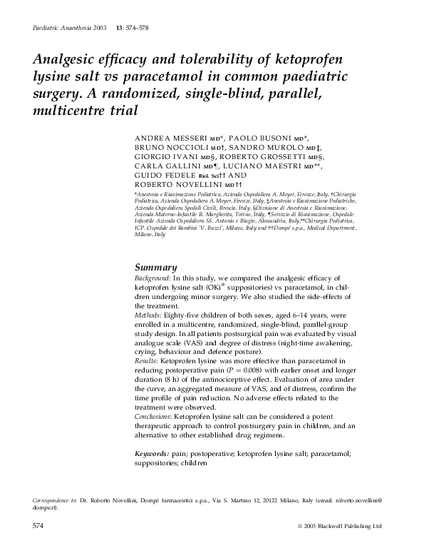(PDF) Analgesic efficacy and tolerability of ketoprofen lysine salt vs ...