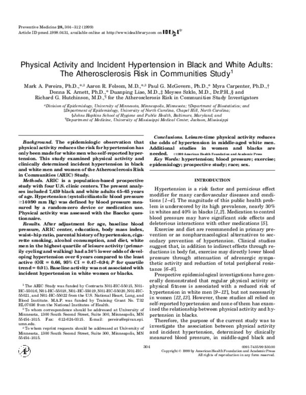 (PDF) Physical Activity and Incident Hypertension in Black and White ...