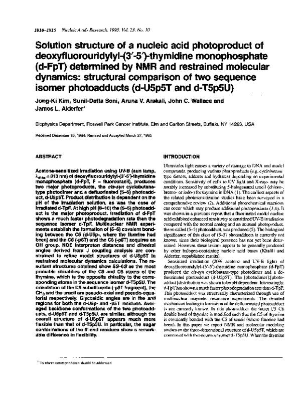 (PDF) Solution structure of a nucleic acid photoproduct of ...