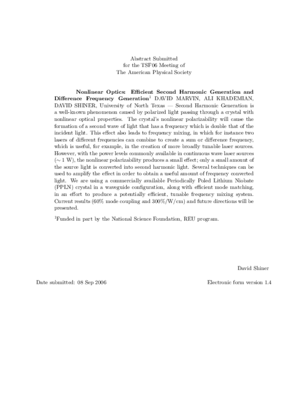 (PDF) Nonlinear Optics: Efficient Second Harmonic Generation and ...
