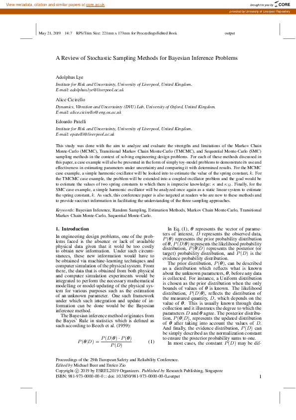 (PDF) A Review of Stochastic Sampling Methods for Bayesian Inference ...