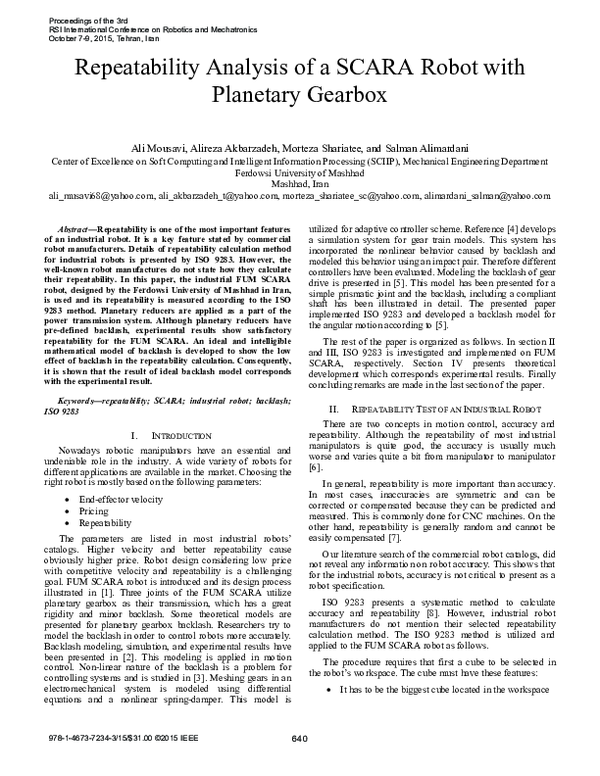 (PDF) Repeatability analysis of a SCARA robot with planetary gearbox