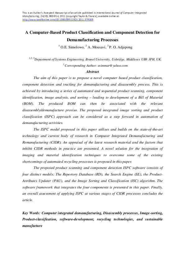 (PDF) A computer-based product classification and component detection ...