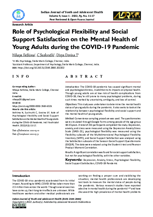 (PDF) Role of Psychological Flexibility and Social Support Satisfaction ...
