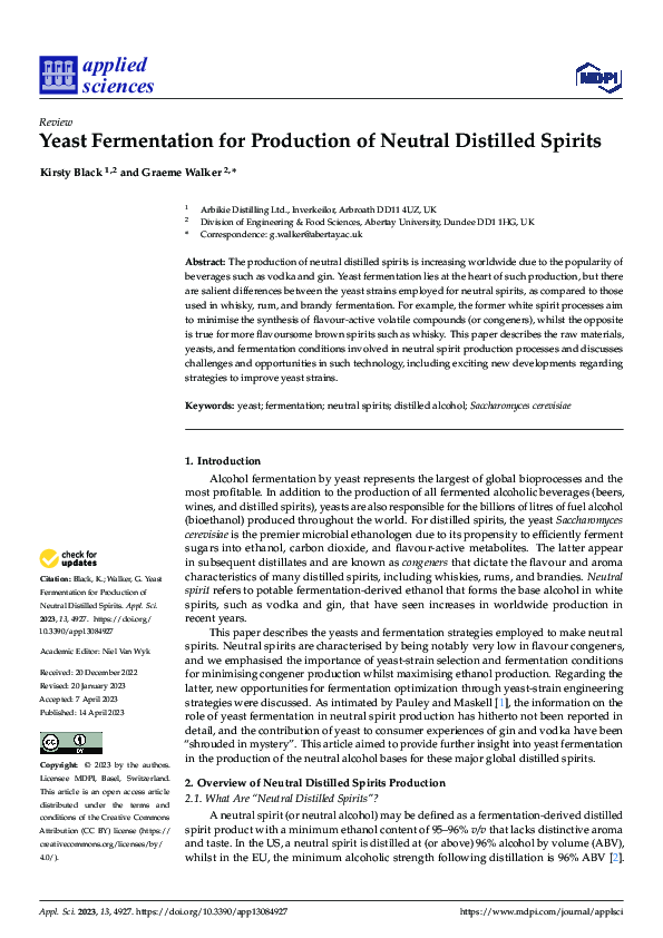 (PDF) Yeast Fermentation for Production of Neutral Distilled Spirits