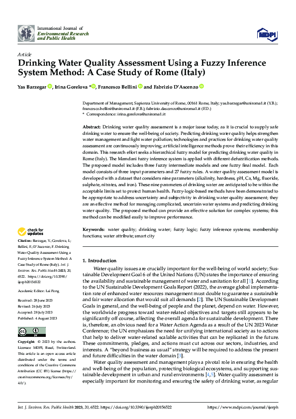 (PDF) Drinking Water Quality Assessment Using a Fuzzy Inference System ...