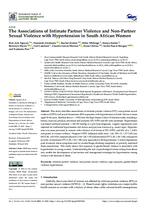 (PDF) The Associations of Intimate Partner Violence and Non-Partner ...