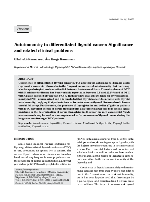 (PDF) Autoimmunity in differentiated thyroid cancer: Significance and ...