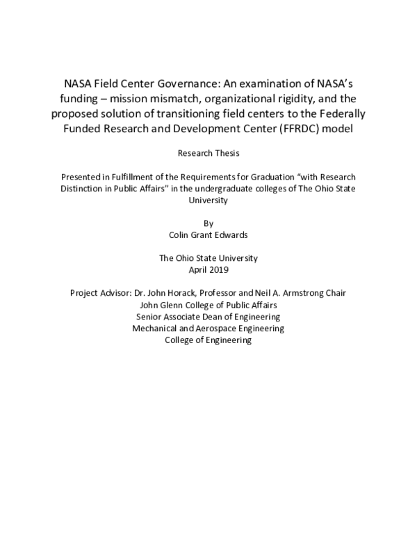 (PDF) NASA Field Center Governance: An examination of NASA’s funding ...