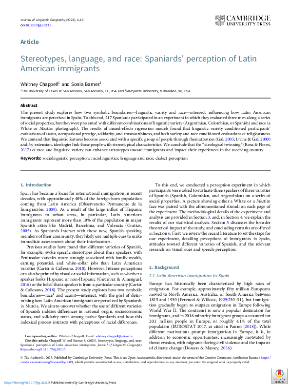 (PDF) Stereotypes, language, and race: Spaniards’ perception of Latin ...
