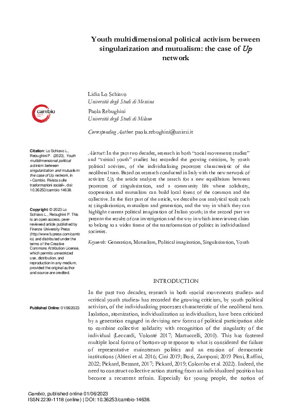 (PDF) Youth multidimensional political activism between singularization ...