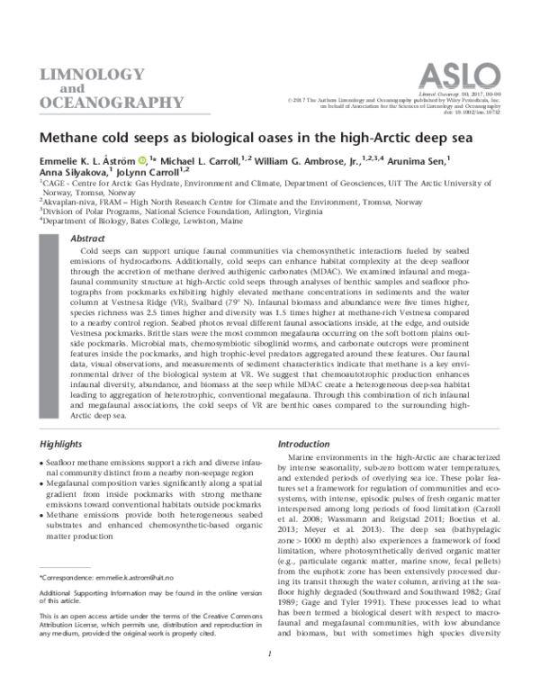 (PDF) Methane cold seeps as biological oases in the high-Arctic deep sea