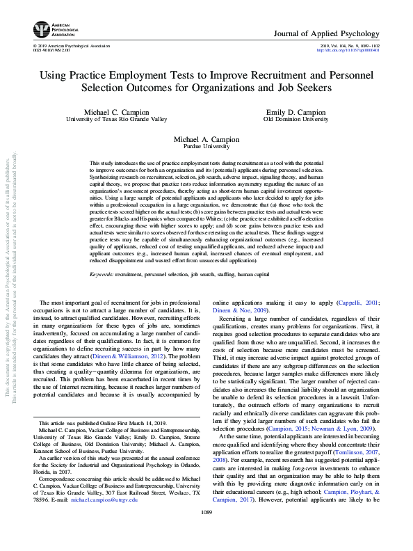 (PDF) Using practice employment tests to improve recruitment and ...