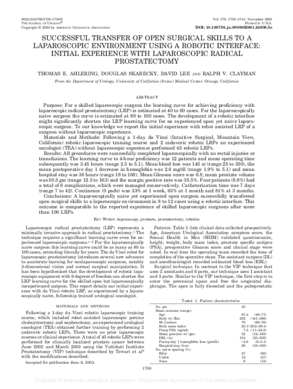(PDF) Successful Transfer of Open Surgical Skills to a Laparoscopic ...