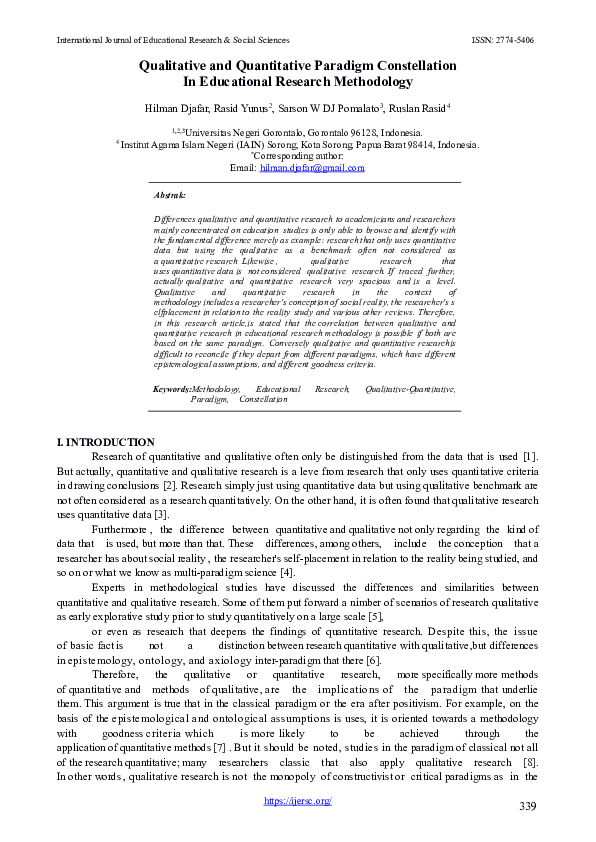 QUALITATIVE AND QUANTITATIVE PARADIGM CONSTELLATION IN EDUCATIONAL RESEARCH METHODOLOGY visual data 2