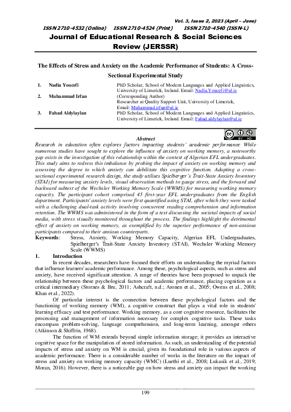 (PDF) The Effects of Stress and Anxiety on the Academic Performance of ...