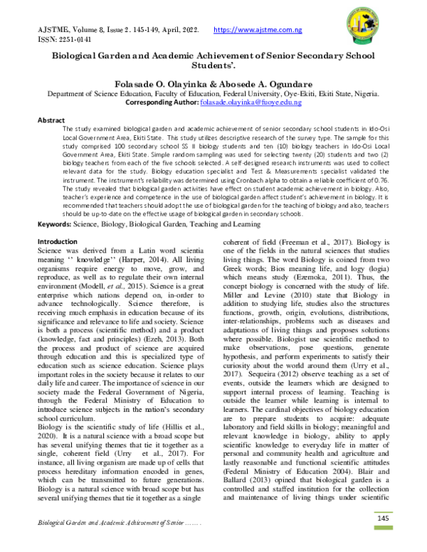 (PDF) Biological Garden and Academic Achievement of Senior Secondary ...