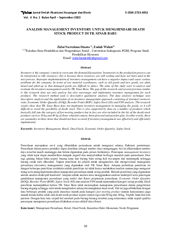 (PDF) Analisis Management Inventory Untuk Menghindari Death Stock ...