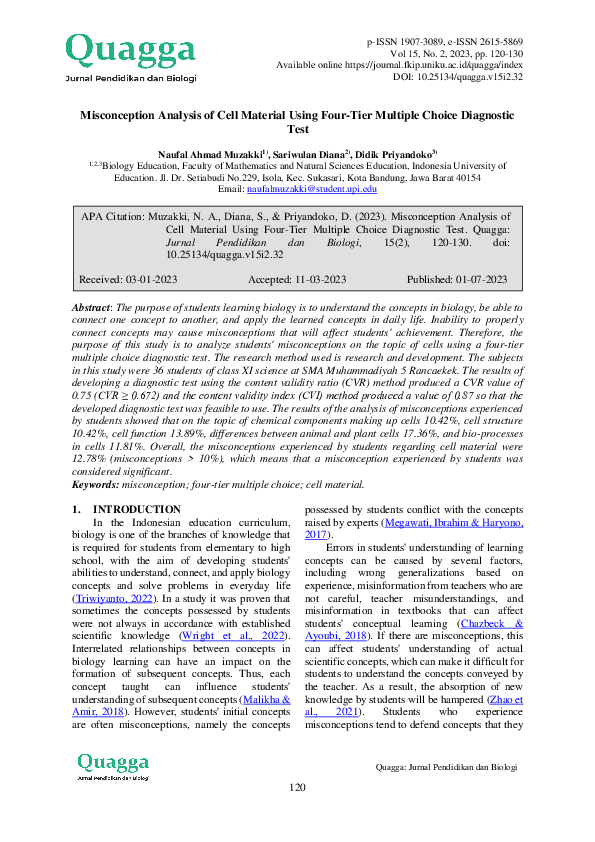 (PDF) Misconception Analysis of Cell Material Using Four-Tier Multiple ...