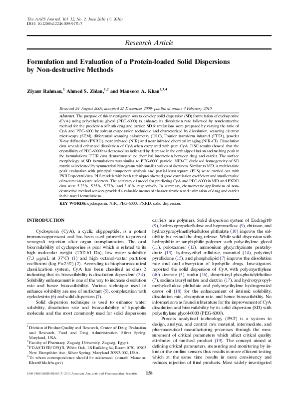 (PDF) Enhancing Cyclosporine Dissolution via Solid Dispersions