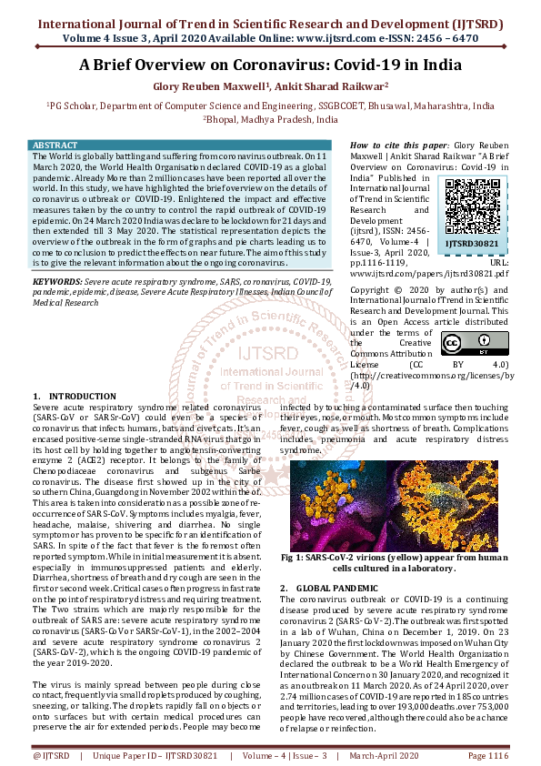 (PDF) A Brief Overview on Coronavirus Covid 19 in India | glory maxwell ...