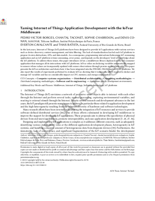 (PDF) Taming Internet of Things Application Development with the IoTvar ...