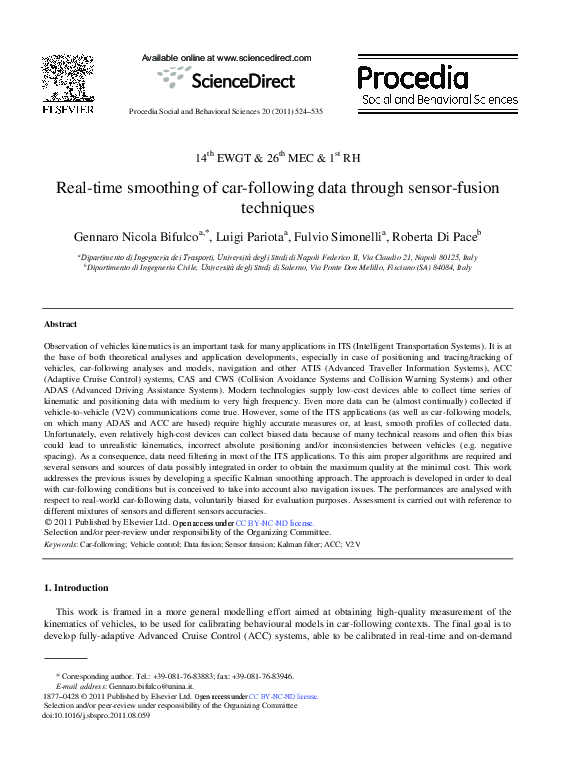 (PDF) Real-time smoothing of car-following data through sensor-fusion ...