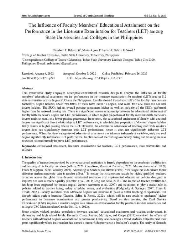 (PDF) The Influence of Faculty Members' Educational Attainment on the ...