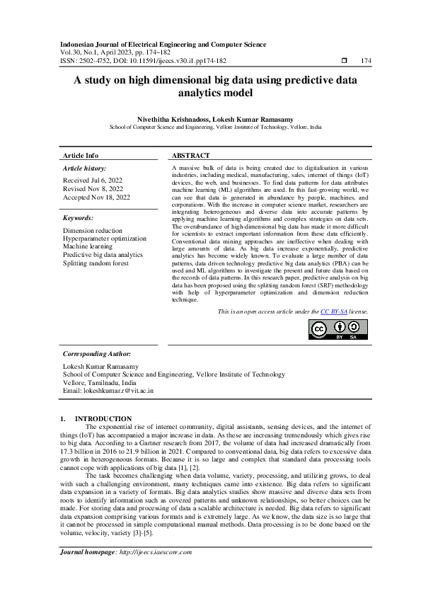(PDF) A study on high dimensional big data using predictive data ...