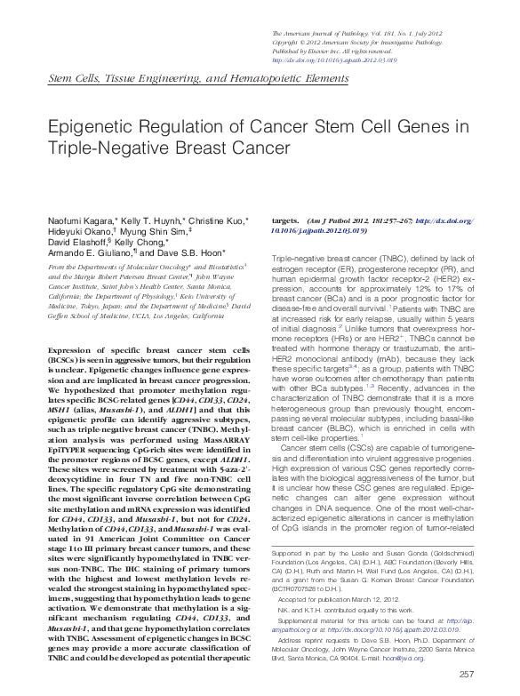 (PDF) Epigenetic Regulation of Cancer Stem Cell Genes in Triple ...