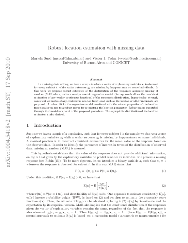 (PDF) Robust location estimation with missing data
